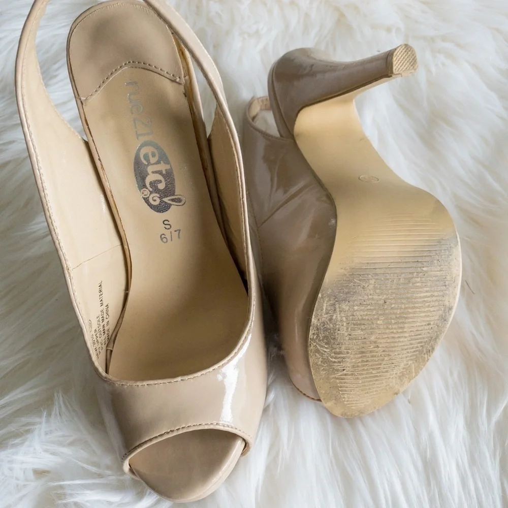 Rue21 Tan‎ Sling Back Peep Toe Heels - Picture 5 of 6